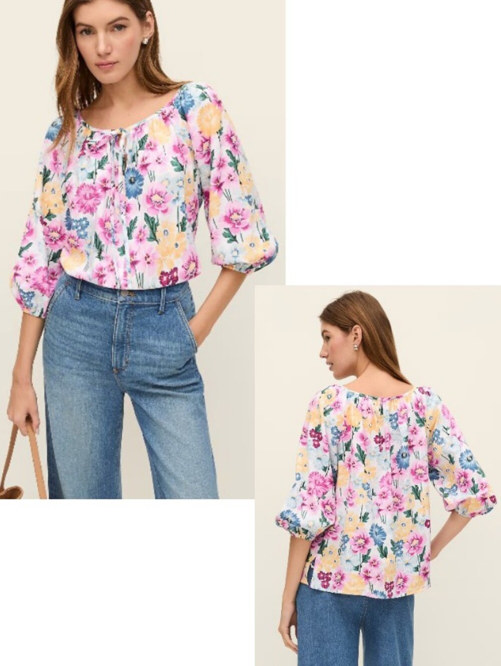 Ann Taylor Weekend Linen Rayon Vibrant Blossom Floral Blouse
